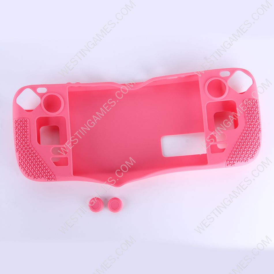 Game Console Case Soft Silicone Protective Cover Anti-Scratch Shockproof with Analog Grip for Steam Deck - Pink