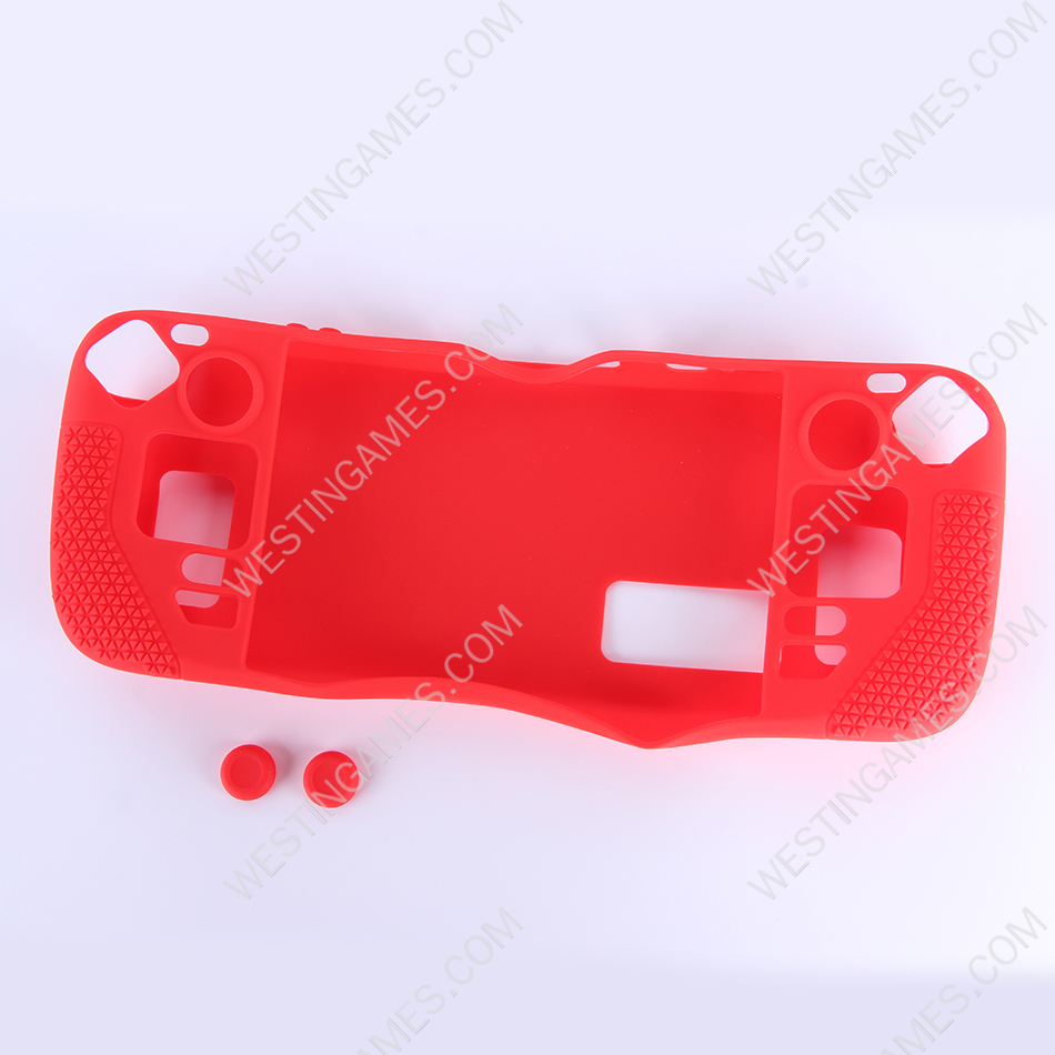 Game Console Case Soft Silicone Protective Cover Anti-Scratch Shockproof with Analog Grip for Steam Deck - Red