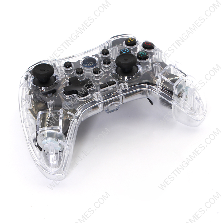 Wired Game Controller RGB Glare Game Hand Joystick Computer and Phone Game Controller for Switch PS3/PC Transparent White