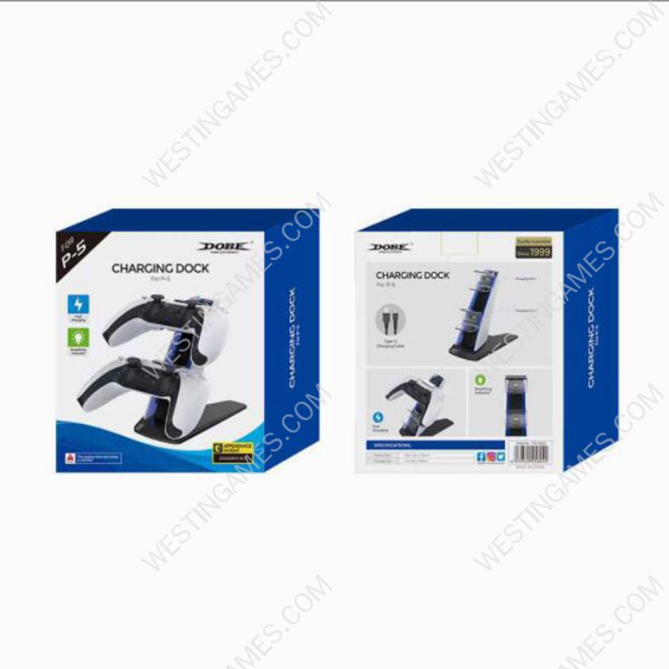 Game Controller Aircraft Type Dual Charging Station TP5-0585S Wireless Handle Chargers Base with Blue Light for PS5