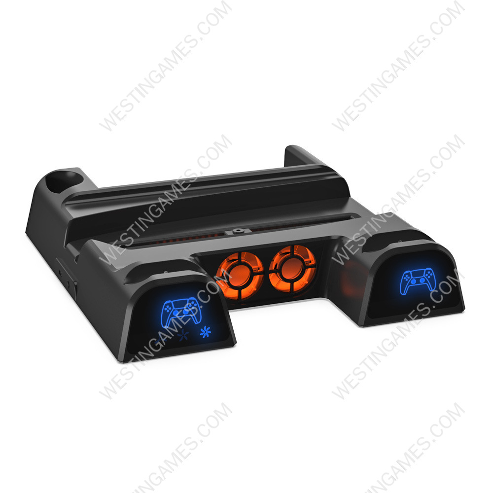 Multi-functional Vertical Cooling Cooler Fan With Charging Dock Disc Storage Bracket Stand TP5-1511 For PS5 Black