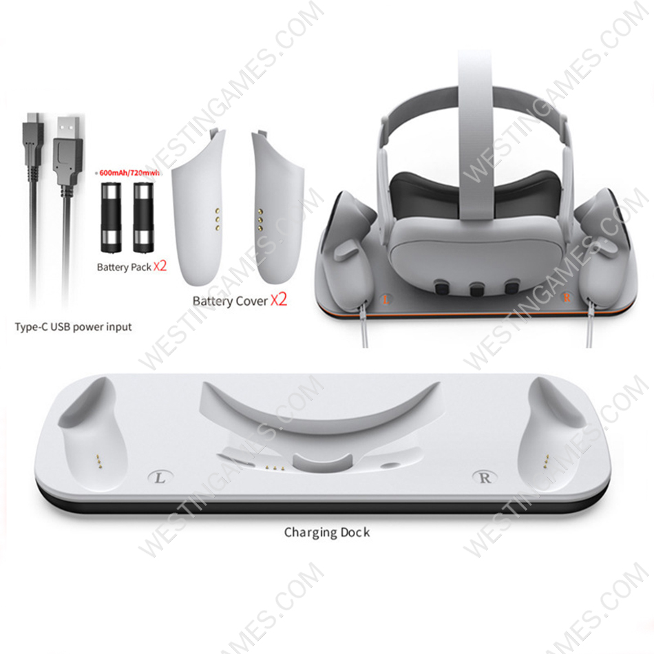 Charger Base VR Helmet Charging Dock With Battery Replacement Cover VR Accessories for Oculus Meta Quest3