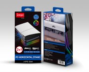 Horizontal Storage Stand Portable Flat Stand with 4 USB ports RGB lights for PS5 Slim Game Console Black