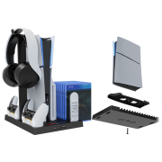 Multifunctional Cooling Stand with Cooler Discs Slot and Dual Controller Charging Dock Headphone Stand for PS5 and PS5 Slim Black