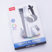 RGB Console Bracket Vertical Stand with Controller Charging and Headset Stand for PS5 and PS5 Slim Black