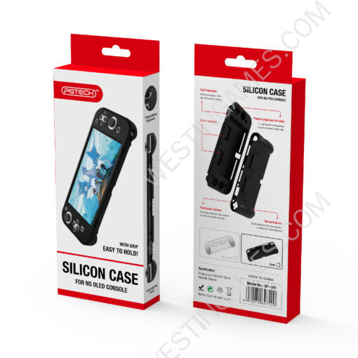 Protective Anti-Slip Soft Silicone Skin Case with 2 Card Storage for Switch OLED Console - Black