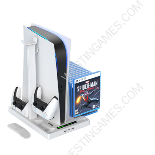 Multifunctional Cooling Stand with Cooler Discs Slot and Dual Controller Charging Dock Headphone Stand for PS5 White