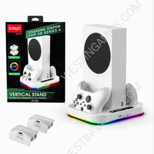 RGB Light Controller Charging Vertical Stand with Cooling Fan and 2PCS Battery for XBOX Series S Console