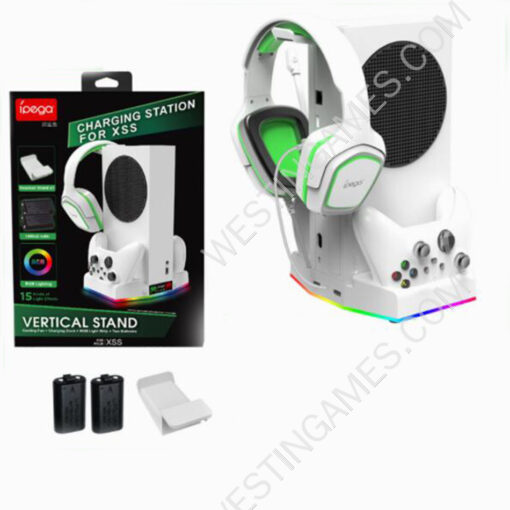 RGB Light Controller Charging Vertical Stand with Cooling Fan 2PCS Battery and Earphone Handle for XBOX Series S Console