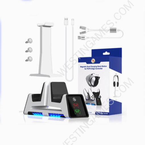 Multifunctional Magnetic Dual Charging Edge Controller Dock Station with Headphone Stand Storage For PS5 VR2