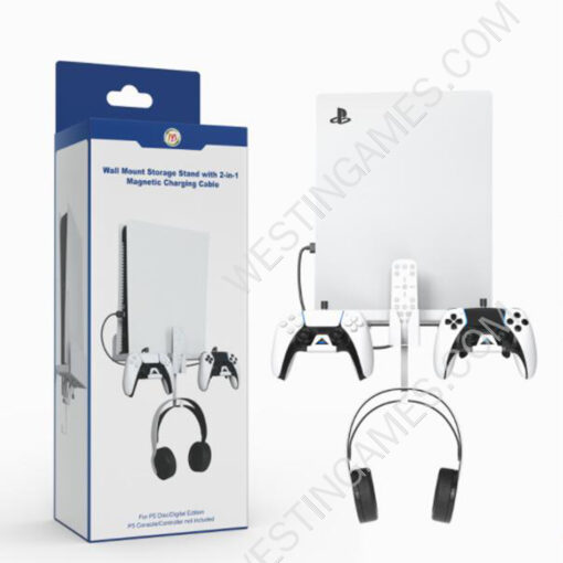 Multifunctional Wall Stand PS5 Handle Earphone Remote Control Wall Mounted Storage Shelf for PS5 Host