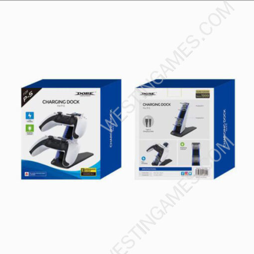 Game Controller Aircraft Type Dual Charging Station TP5-0585S Wireless Handle Chargers Base with Blue Light for PS5