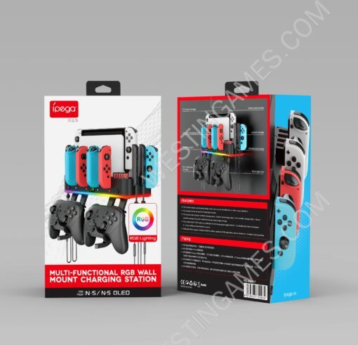 Multifunctional RGB Colorful Hanging Charging Wall Bracket with Handle Seat PG-SW107 For Switch OLED host