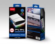 Horizontal Storage Stand Portable Flat Stand with 4 USB ports RGB lights for PS5 Slim Game Console White
