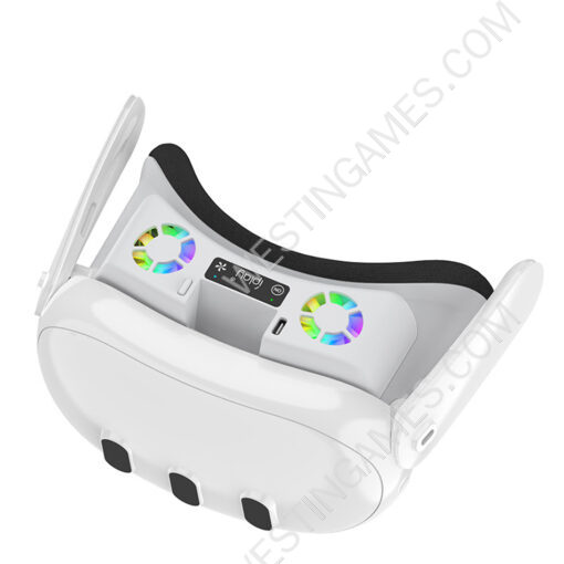 Cooling Fan with RGB Shading and Breathable Fan Glasses Face Cover for Eye Mask For Meta Quest 3 VR White