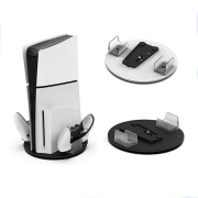 Version Base Bracket Magnetic Controller Charging Dock and RGB Lights for PS5 Slim HUD and DE Console White