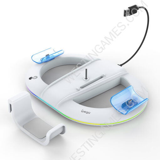 RGB Console Bracket Vertical Stand with Controller Charging and Headset Stand for PS5 and PS5 Slim White