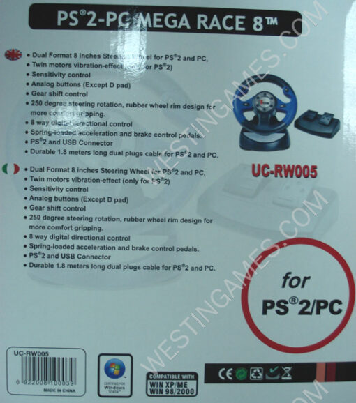 PS2/PC 2合1方向盘(蓝) PS2 to PC Mega Race 8 Wheel(blue) - Image 3