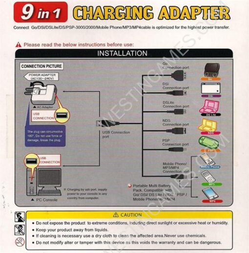 9in1 Charging Adapter for PSP/SLIM PSP/PSP GO/DS/DSL/DSI/Mobile Phone/MP3/MP4 - Image 4