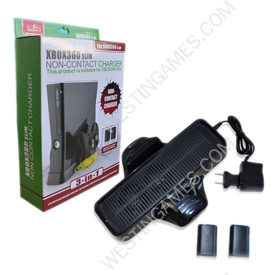 Double Fan Cooling Vertical Stand with Induction Dual Charger Dock for XBOX360 Slim