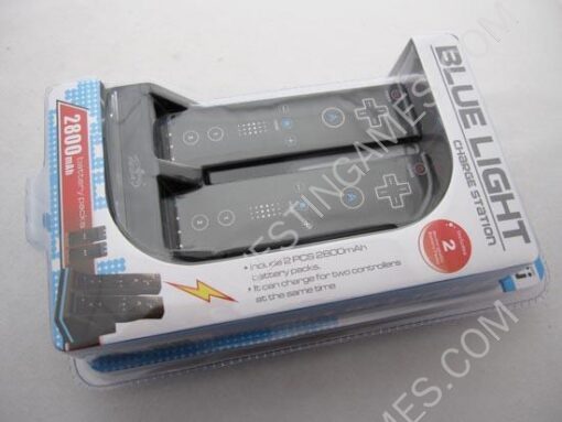 Wii Blue Light Charge Station with 2pcs 2800mAh Battery Pack (White / Black) - Image 3