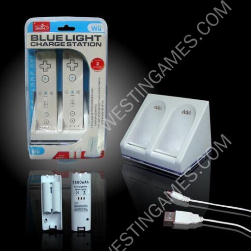 Wii Blue Light Charge Station with 2pcs 2800mAh Battery Pack (White / Black) - Image 5