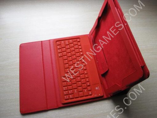 76-Key Wireless Bluetooth Silicon Keyboard Leather Case Cover for Apple iPad 2 iPad 3 - Red
