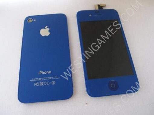Full LCD Screen + Touch Screen Digitizer Assembly with Back Cover for iPhone 4 - Deep Blue