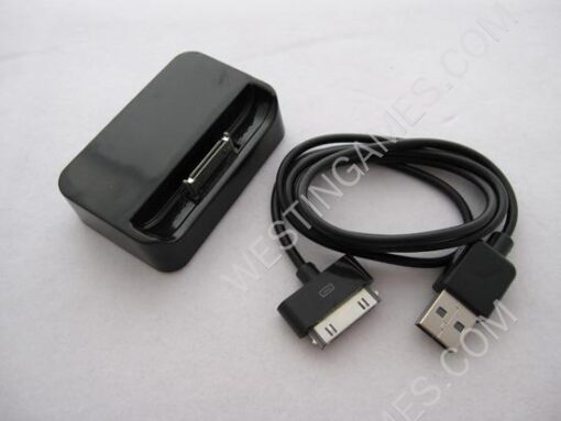 Dock Charger Station with USB Charging Data Cable for iphone 4 4S - Black
