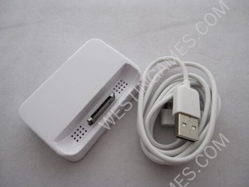Dock Charger Station with USB Charging Data Cable for iPhone 4 4S - White