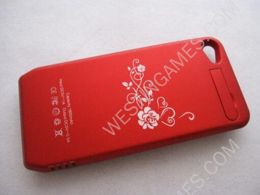 1800MAH External Power Pack Battery Charger Stand Case Cover for iPhone 4 4S - Red - Image 2