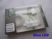 Blue LED Light-Flowing Visible USB Charge Sync Cable 90CM for iPhone iPad - White
