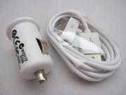 Car Charger with USB Charging Data Cable for iPhone 4 4S - White