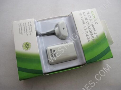 New 4800Mah Play and Charge Cable + Battery Kit for XBOX360 & Slim - White