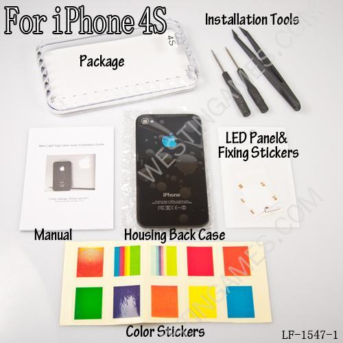 Luminescent Logo Glow Light Mod Kit By LED Panel & Fixing Sticker for iPhone 4S - Black/White