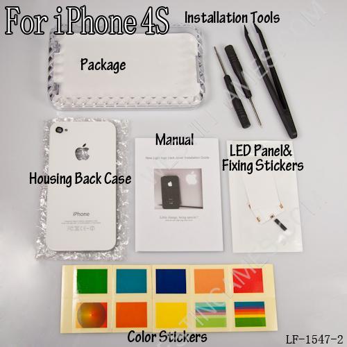 Luminescent Logo Glow Light Mod Kit By LED Panel & Fixing Sticker for iPhone 4S - Black/White - Image 2