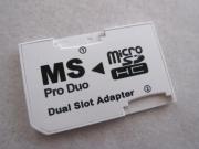 Dual-Slot SDHC MicroSD/TF Card to MS Pro Duo Memory Sticker Adapter for PSP/PS3 - White