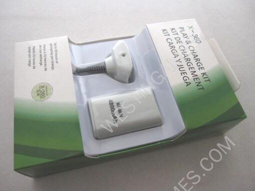 New 4800Mah Play and Charge Cable + Battery Kit for XBOX360 & Slim - White (Neutral)