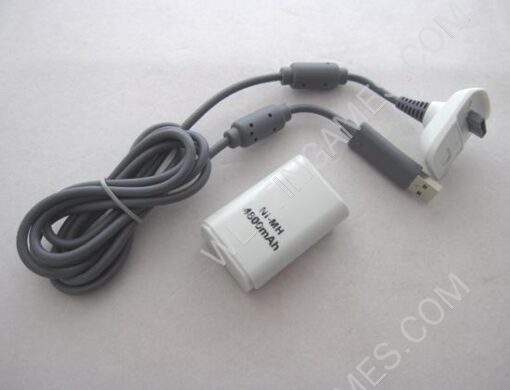 New 4800Mah Play and Charge Cable + Battery Kit for XBOX360 & Slim - White (Neutral) - Image 2
