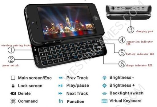 Ultra-Thin Slide-Out Wireless Bluetooth Keyboard for iPhone 5 5G - Black/White - Image 3