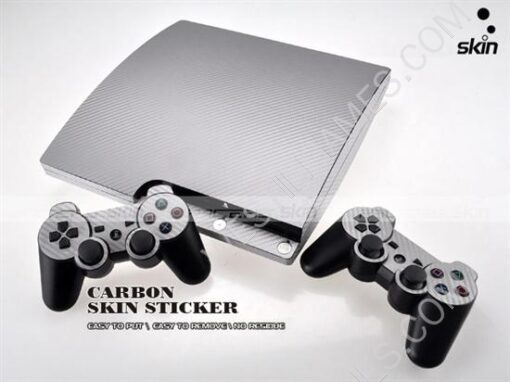 Carbon Fiber Skin Sticker for PS3 Slim Console - Black/Silver - Image 4