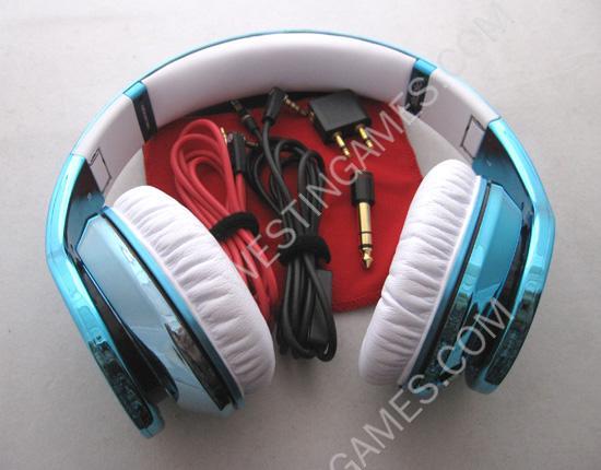 Monster Beats by Dr. Dre Studio Over-Ear Headphone Quality Sound Mirror Chrome- Light Blue (A Grade) 02