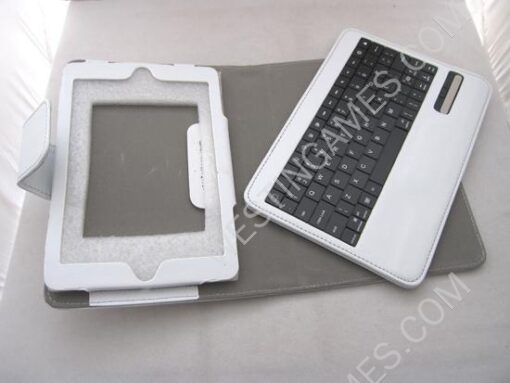 PU Leather Foilo Case with Detachable Bluetooth Keyboard for iPad Mini - White