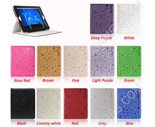 Leather Folio Stand Cover Case Embossed with Cute Lovely Girl for iPad mini - 12 Colors