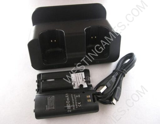 2in1 Dual Controller Charging Station w/ 2800mAh Battery Set for WII Remote & WII U Gamepad - Black