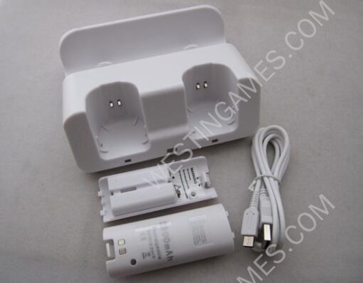 2in1 Dual Controller Charging Station w/ 2800mAh Battery Set for WII Remote & WII U Gamepad - White