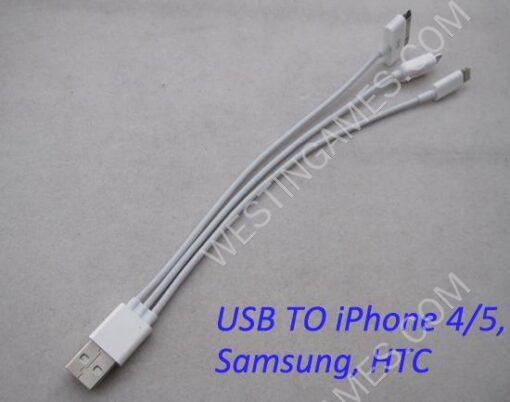 4 in 1 USB Cable Charger Cord for iPhone 5 4S iPad Samsung BlackBerry HTC- White (20cm)