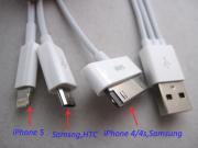 4 in 1 USB Cable Charger Cord for iPhone 5 4S iPad Samsung BlackBerry HTC- White (20cm) 02
