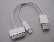 2 in 1 8 Pin + 30 Pin to USB Cable Charger Cord for iPhone 5 4S iPod Touch 5 Nano 7 - White 02