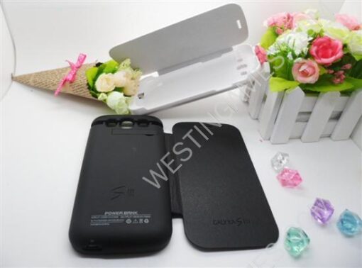 2200mAh External Backup Battery Power Pack w/ Leather Case for Galaxy S3 i9300 - Black/White - Image 2